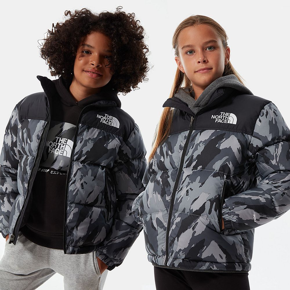 The North Face Jackets Youth Australia - The North Face 1996 Retro Grey Camo Print (BGV-217956)